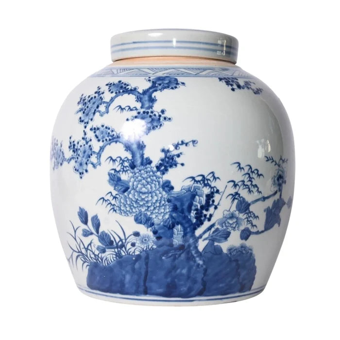Blue And White Porcelain Four Season Plants Melon Jar - Vases & Jars - The Well Appointed House