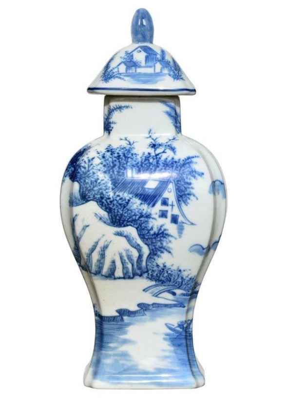 Blue and White Porcelain Rectangle Jar with Lid - Vases & Jars - The Well Appointed House