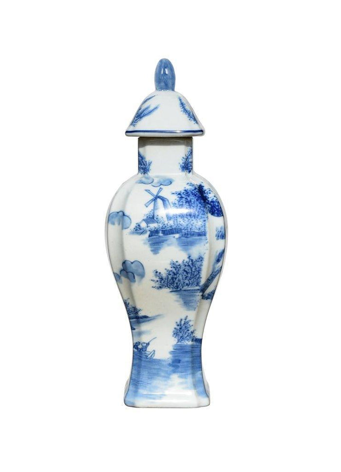 Blue and White Porcelain Rectangle Jar with Lid - Vases & Jars - The Well Appointed House