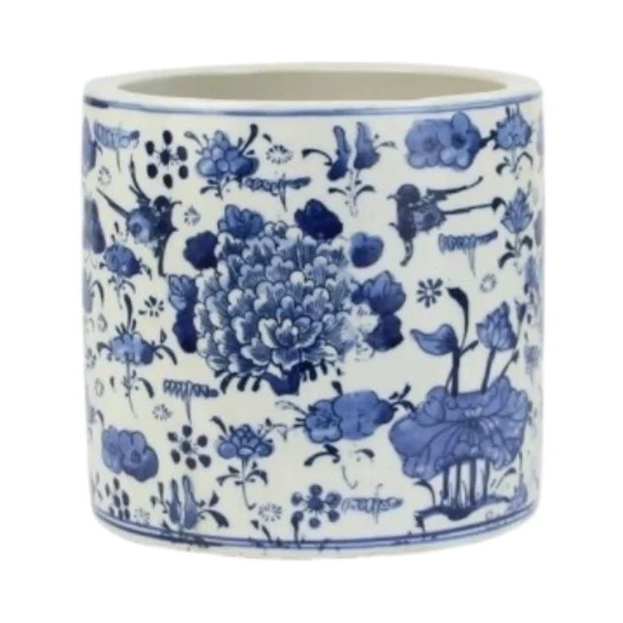 Blue And White Porcelain Swallow Flower Motif Orchid Pot - Indoor Planters - The Well Appointed House