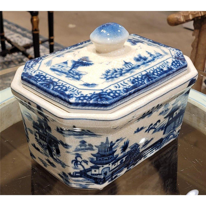 Blue and White Willow Porcelain Covered Box - Decorative Boxes - The Well Appointed House