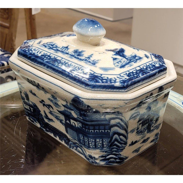 Blue and White Willow Porcelain Covered Box - Decorative Boxes - The Well Appointed House