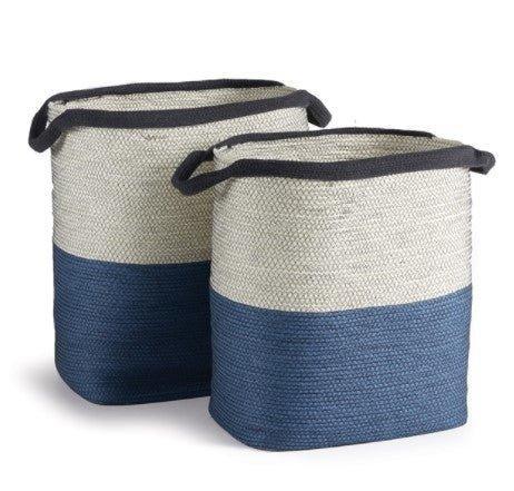 Set of Two Blue and White Woven Baskets with Handles - Baskets & Bins - The Well Appointed House