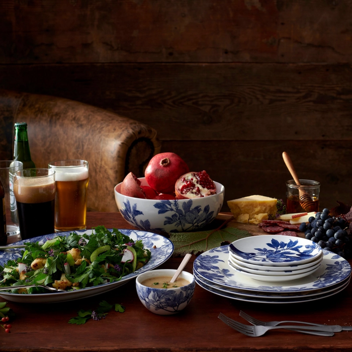 Blue Arbor Large Oval Rimmed Platter - The Well Appointed House