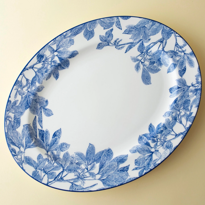 Blue Arbor Large Oval Rimmed Platter - The Well Appointed House