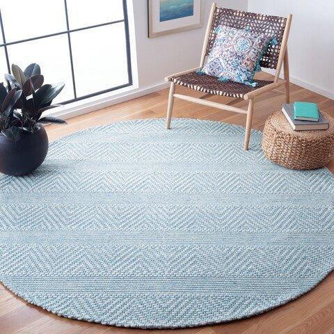 Blue Chevron & Stripe Patterned Area Rug - Rugs - The Well Appointed House