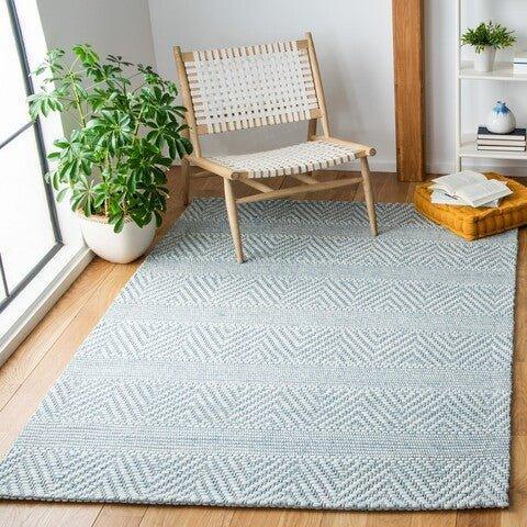 Blue Chevron & Stripe Patterned Area Rug - Rugs - The Well Appointed House