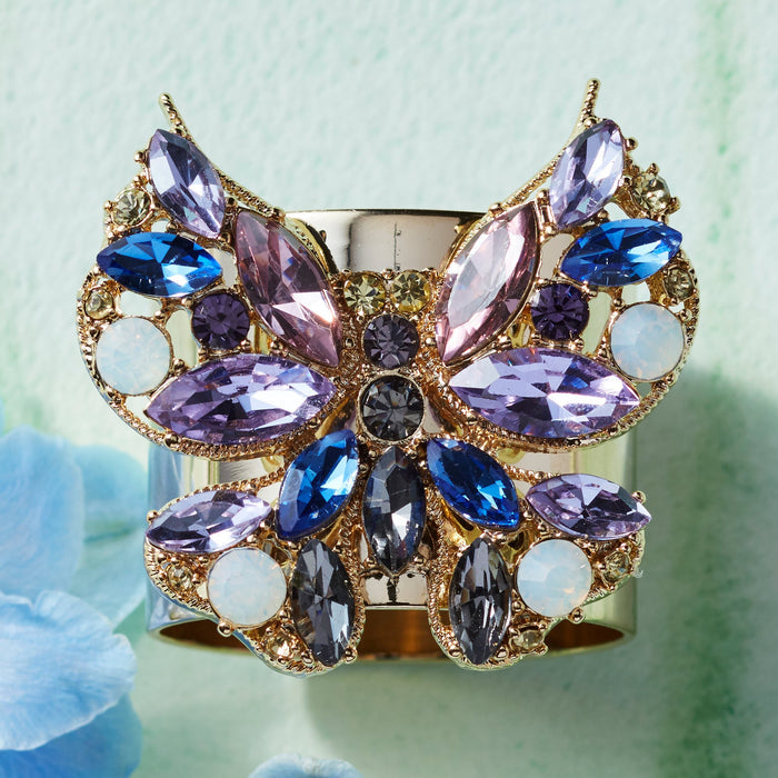 Blue Jeweled Butterfly Napkin Rings - Set of 2