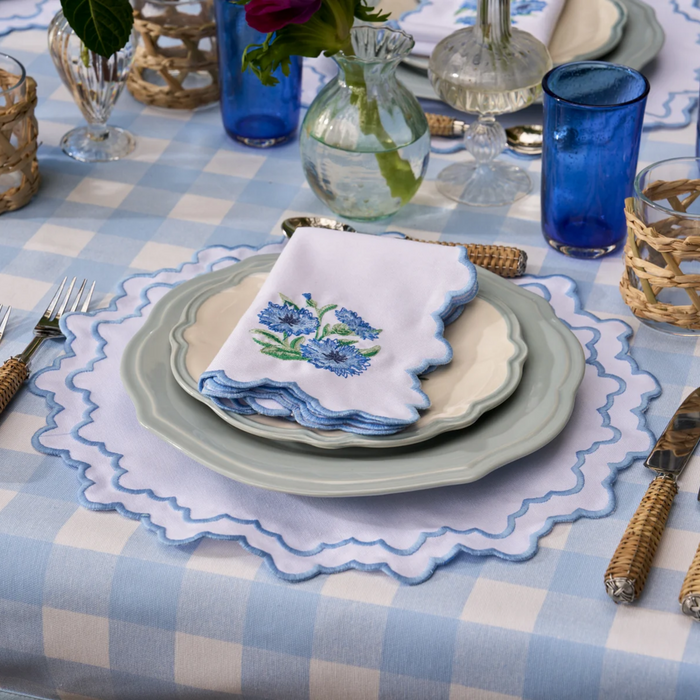 Blue Lotus Flower Embroidered Placemat & Napkin Set - The Well Appointed House