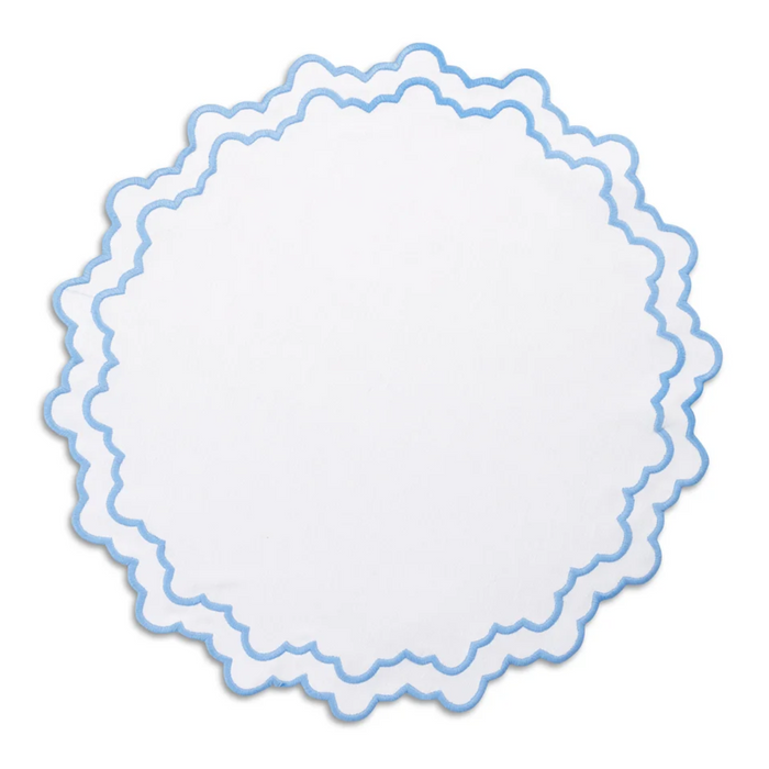 Blue Lotus Flower Embroidered Placemat & Napkin Set - The Well Appointed House