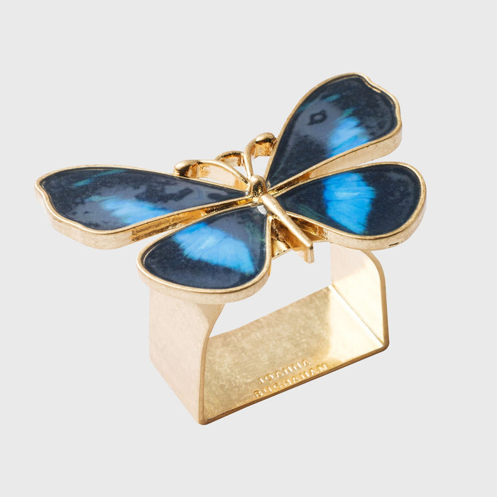 Blue Painterly Butterfly Napkin Rings - Set of 4