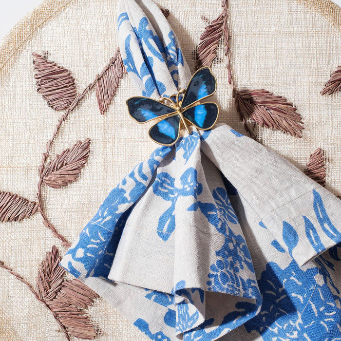 Blue Painterly Butterfly Napkin Rings - Set of 4