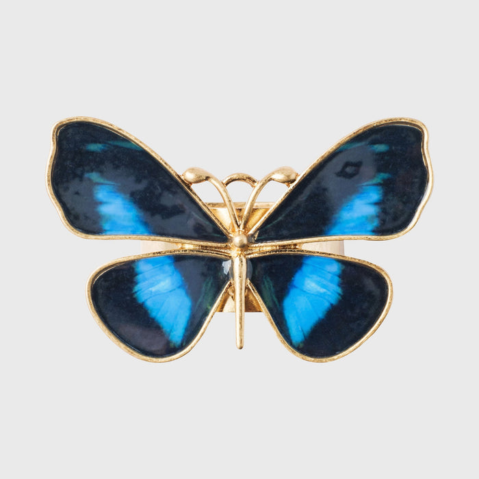 Blue Painterly Butterfly Napkin Rings - Set of 4