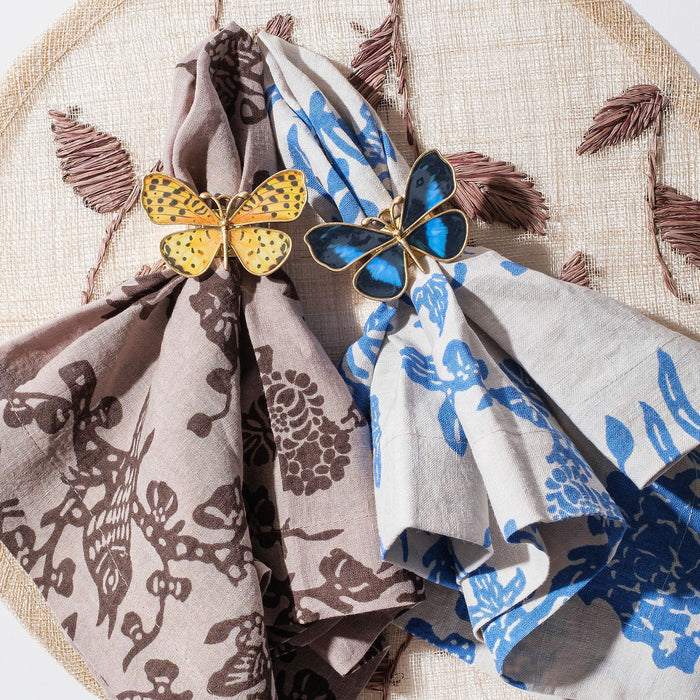 Blue Painterly Butterfly Napkin Rings - Set of 4