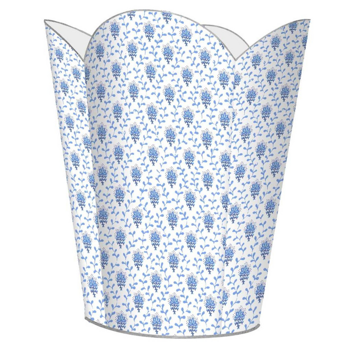 Blue Provincial Print Wastebasket and Optional Tissue Box Cover - Wastebasket Sets - The Well Appointed House
