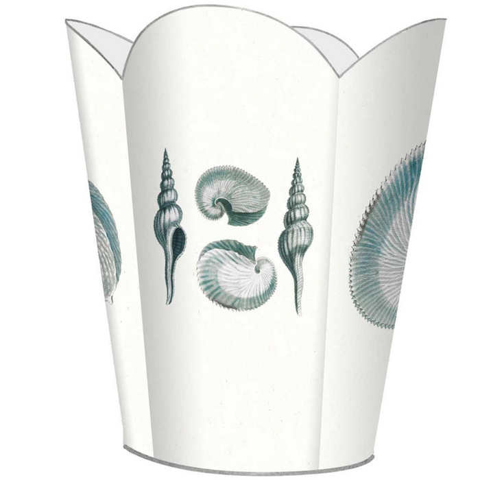 Blue Shell Decoupage Wastebasket and Optional Tissue Box Cover - Wastebasket Sets - The Well Appointed House