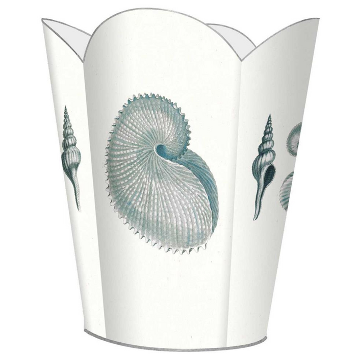 Blue Shell Decoupage Wastebasket and Optional Tissue Box Cover - Wastebasket Sets - The Well Appointed House