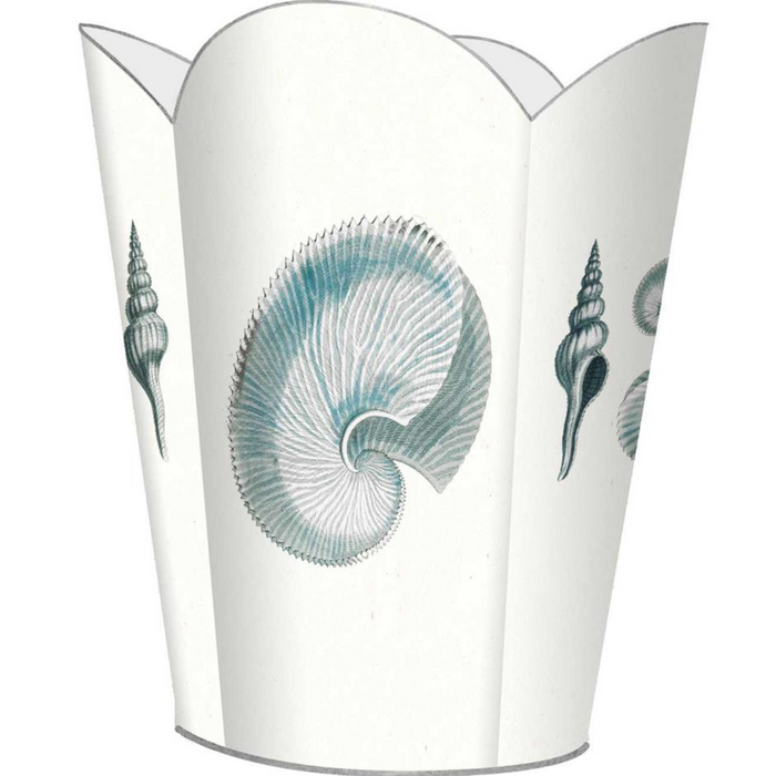 Blue Shell Decoupage Wastebasket and Optional Tissue Box Cover - Wastebasket Sets - The Well Appointed House