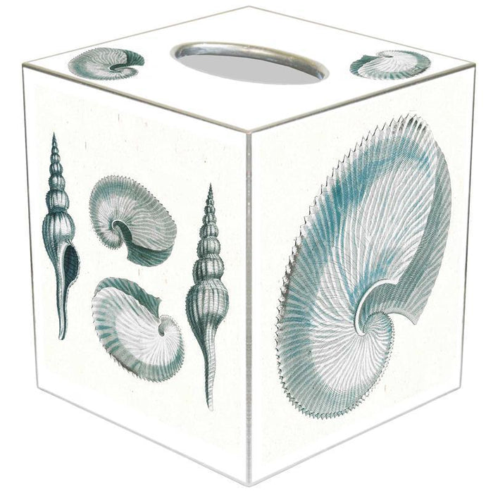 Blue Shell Decoupage Wastebasket and Optional Tissue Box Cover - Wastebasket Sets - The Well Appointed House