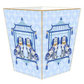 Blue Staffordshire Chic Dogs on Blue Wastepaper Basket and Optional Tissue Box Cover - Wastebasket - The Well Appointed House