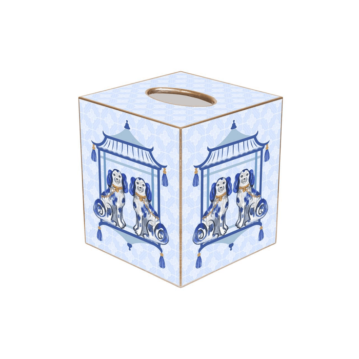 Blue Staffordshire Chic Dogs on Blue Wastepaper Basket and Optional Tissue Box Cover - Wastebasket - The Well Appointed House
