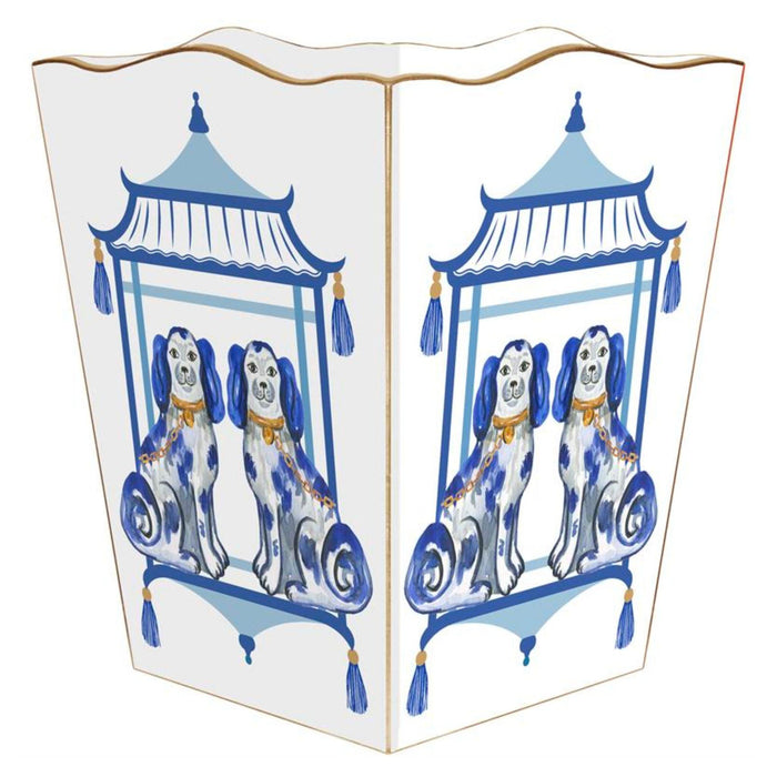 Blue Staffordshire Chic Dogs Wastepaper Basket and Optional Tissue Box Cover - Wastebasket - The Well Appointed House