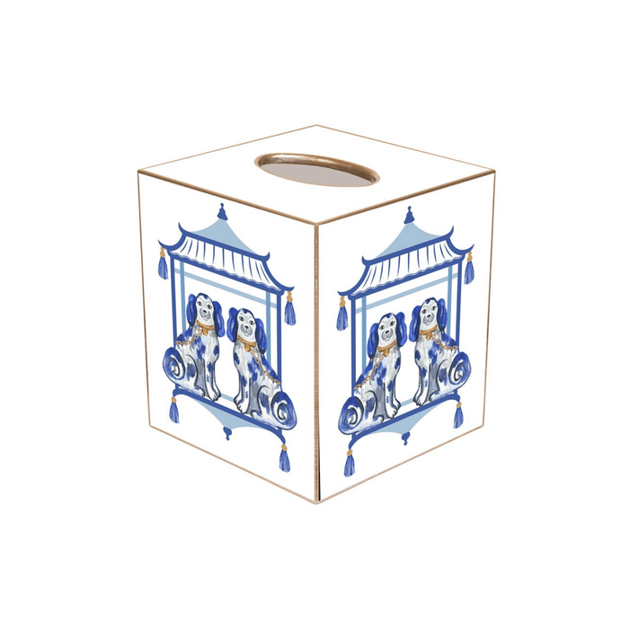 Blue Staffordshire Chic Dogs Wastepaper Basket and Optional Tissue Box Cover - Wastebasket - The Well Appointed House