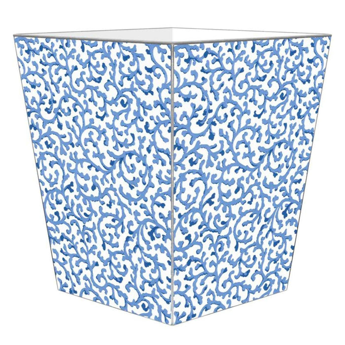Blue Waverly Scroll Wastepaper Basket and Optional Tissue Box Cover - Wastebasket - The Well Appointed House