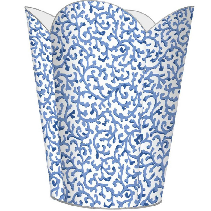 Blue Waverly Scroll Wastepaper Basket and Optional Tissue Box Cover - Wastebasket - The Well Appointed House
