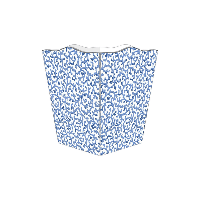 Blue Waverly Scroll Wastepaper Basket and Optional Tissue Box Cover - Wastebasket - The Well Appointed House