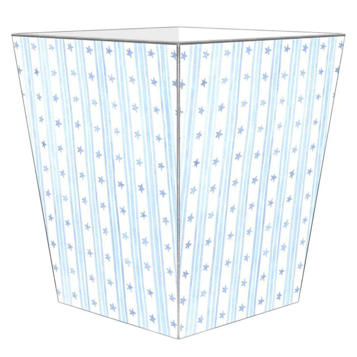 Blue Wavy Stars & Stripes Wastepaper Basket and Optional Tissue Box Cover - Wastebasket - The Well Appointed House