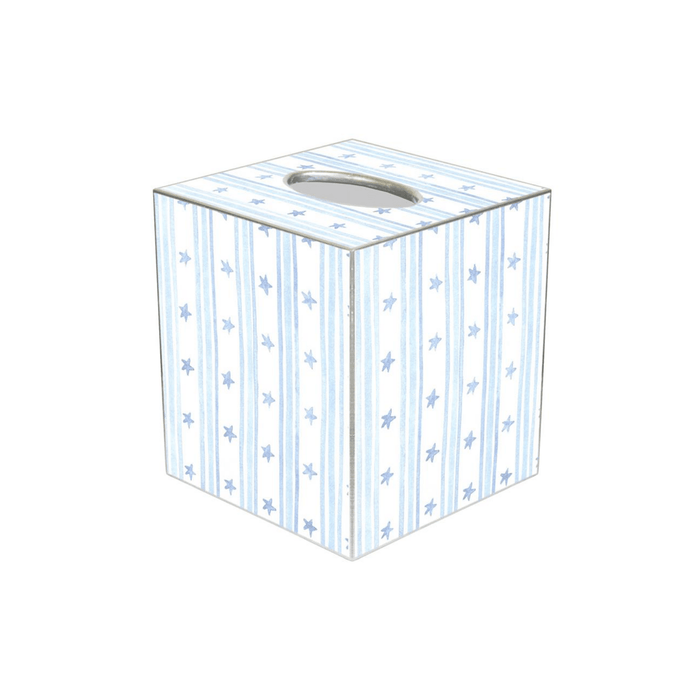 Blue Wavy Stars & Stripes Wastepaper Basket and Optional Tissue Box Cover - Wastebasket - The Well Appointed House