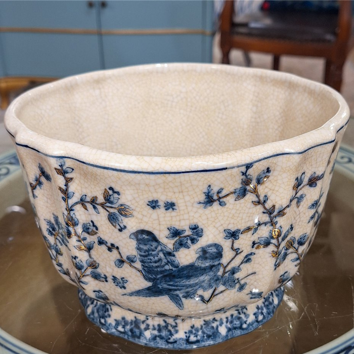 Blue & White Porcelain Planter with Birds - The Well Appointed House