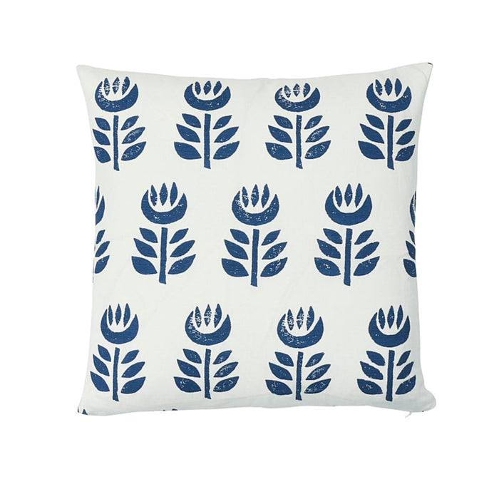 Blue & White Rosenborg Hand Printed Floral 18" Throw Pillow - The Well Appointed House