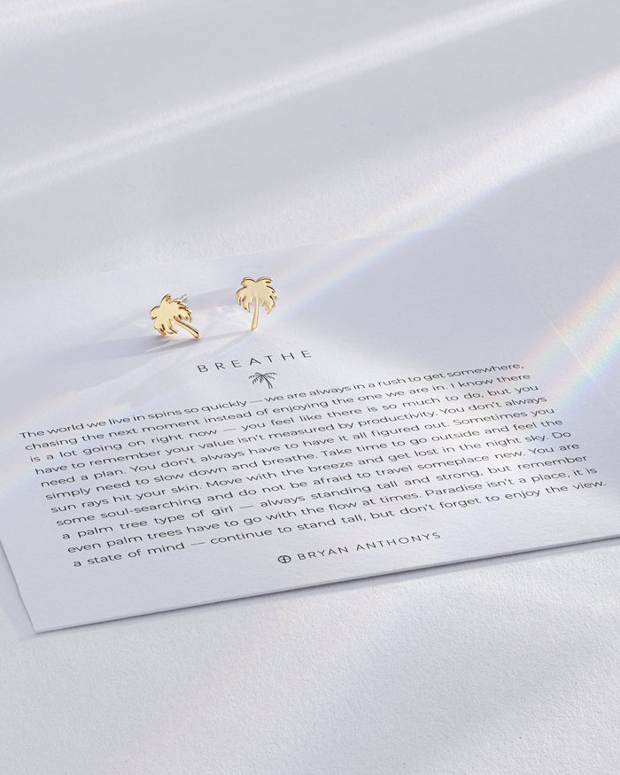Breathe Earrings on card in 14k gold finish