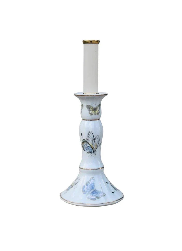 Butterfly Print Porcelain Mini Candle Stand Lamp - Table Lamps - The Well Appointed House
