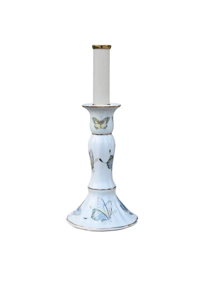Butterfly Print Porcelain Mini Candle Stand Lamp - Table Lamps - The Well Appointed House