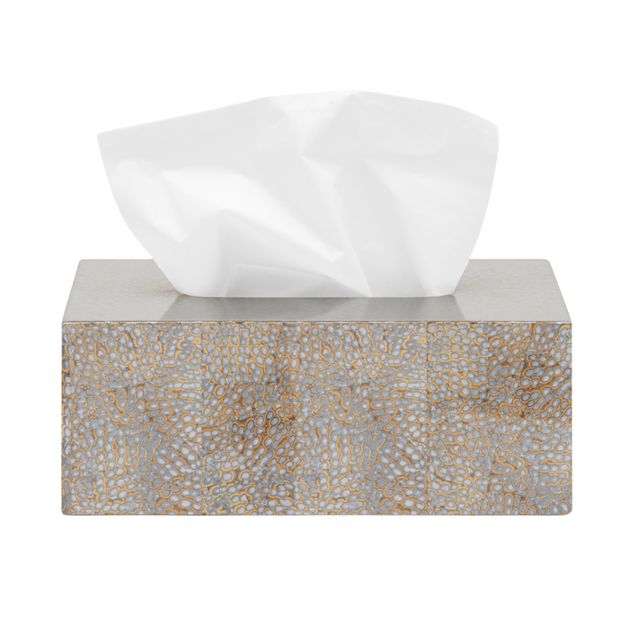 Callas Rectangular Tissue Box Cover in Silver Lacquered Eggshell - The Well Appointed House
