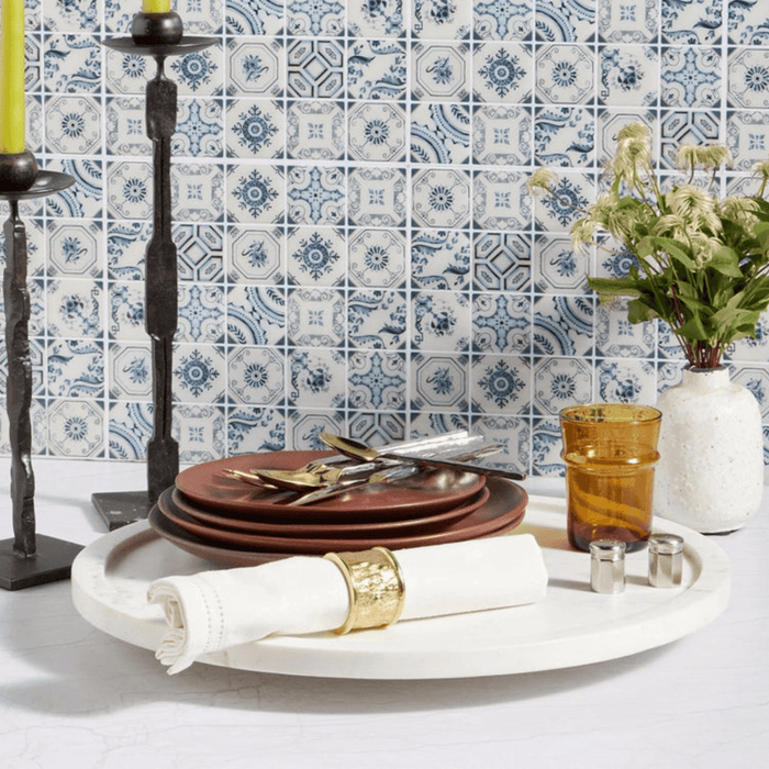 Carved White Marble Lazy Susan - Kitchen Accents - The Well Appointed House