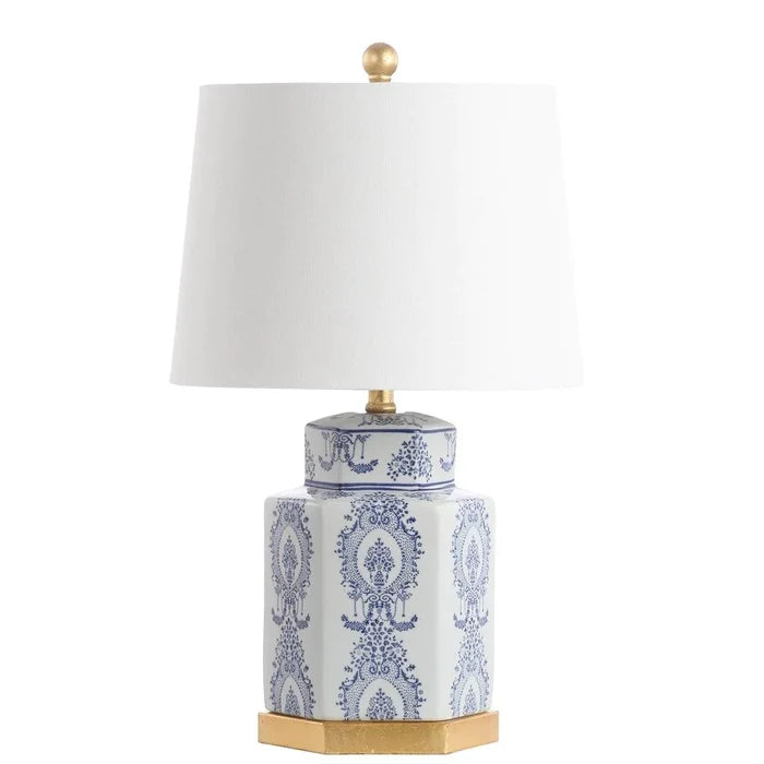 Ceramic Table Lamp with Blue and White Lapis Design and Gold Accent, Set of 2 - Table Lamps - The Well Appointed House