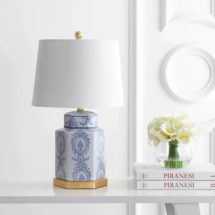 Ceramic Table Lamp with Blue and White Lapis Design and Gold Accent, Set of 2 - Table Lamps - The Well Appointed House