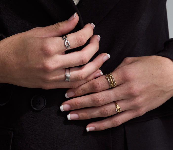 Chain Reaction ring by Beads by Tara, available in gold and silver