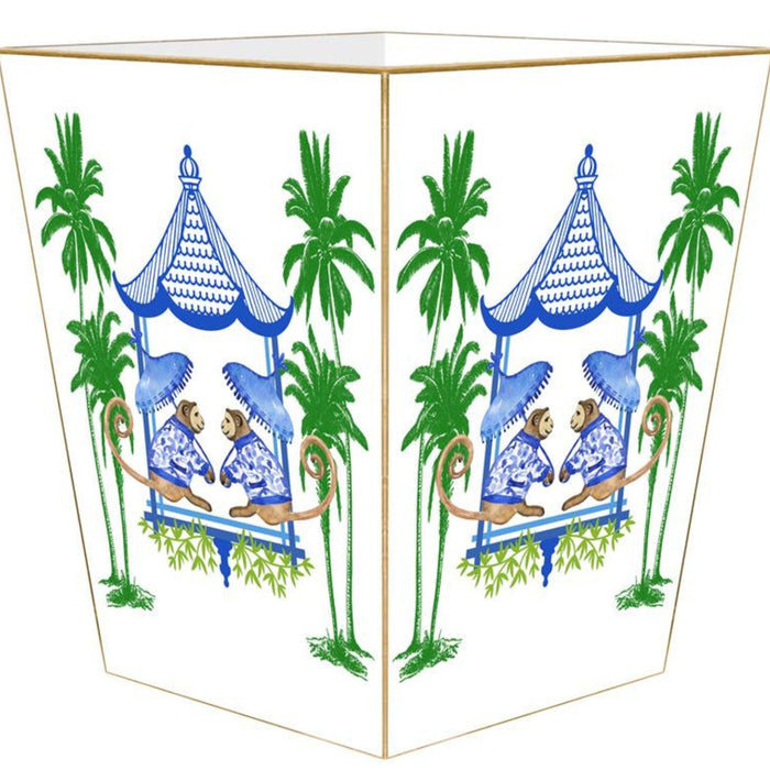 Chic Monkey with Palms Wastepaper Basket and Optional Tissue Box Cover - Wastebasket - The Well Appointed House