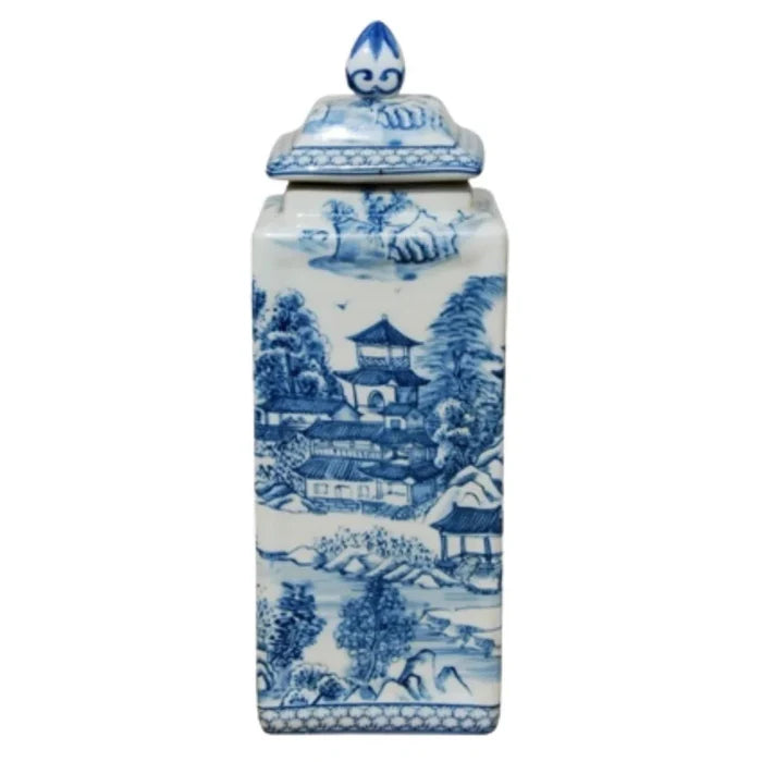 Chinoiserie Porcelain Square Jar - Vases & Jars - The Well Appointed House