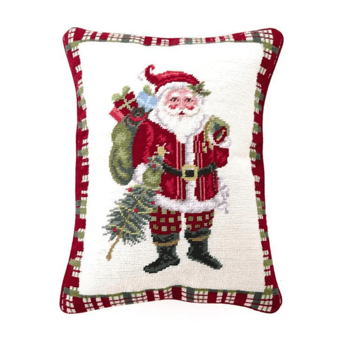 Christmas At The North Pole Santa Needlepoint Throw Pillow - Christmas Pillows - The Well Appointed House
