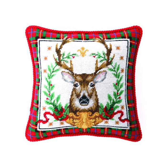 Christmas Stag Needlepoint Throw Pillow - Christmas Pillows - The Well Appointed House