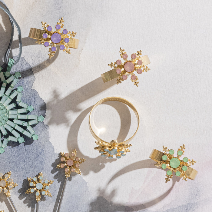 Classic Snowflake Skinny Napkin Rings, Pastel, Set of Four - The Well Appointed House