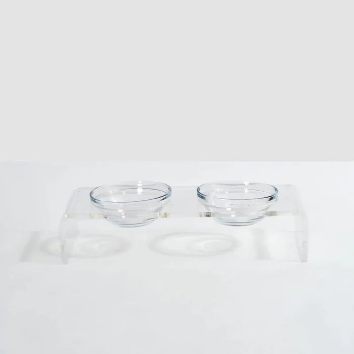 Clear Double Dog Bowl Feeder with 1 Quart Glass Bowls - Pet Accessories - The Well Appointed House