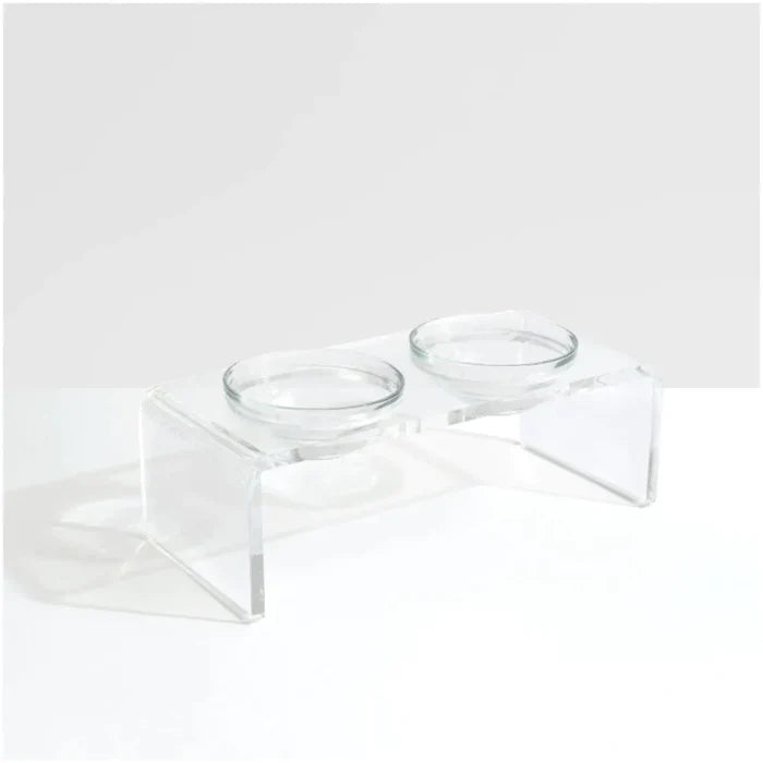 Clear Double Dog Bowl Feeder with 1 Quart Glass Bowls - Pet Accessories - The Well Appointed House