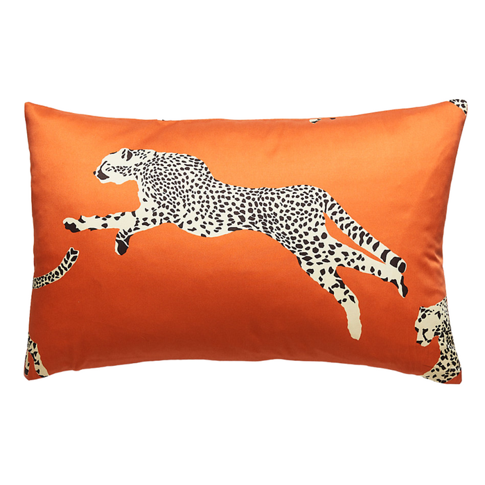 Clementine Orange Leaping Cheetah Lumbar Pillow - The Well Appointed House
